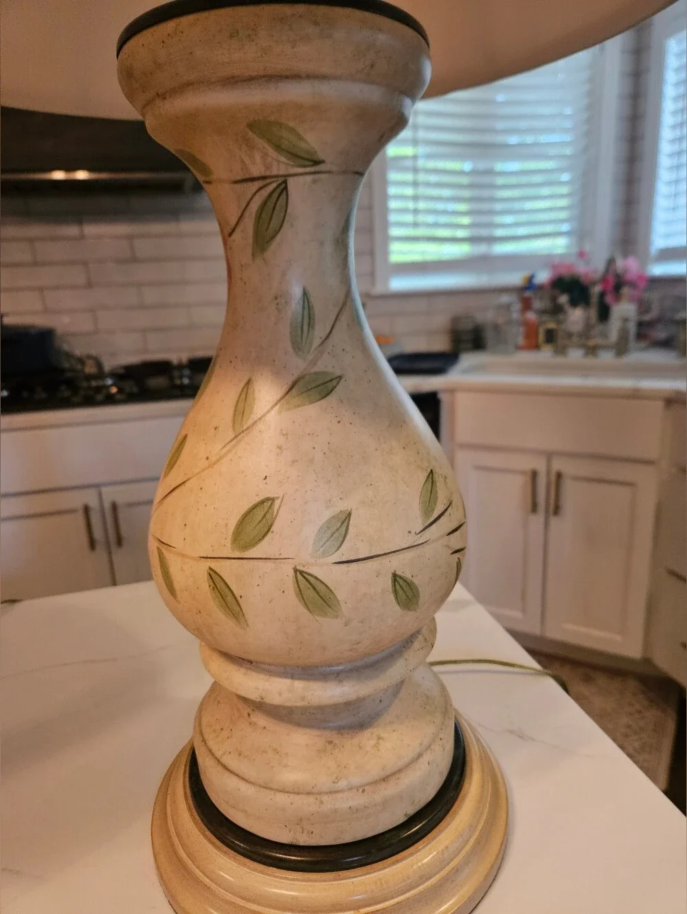 Pair Hand-Painted Wildwood Table Lamps with Beige Shade